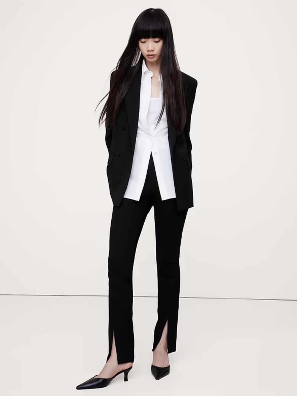 Banana Republic Black Split-Hem Straight-Leg Pants